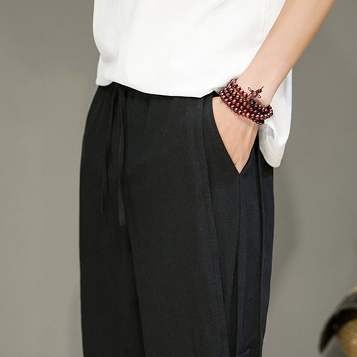 Buddha Stones Letnie Vintage Ściągacz Chiński Żaba-Guzik Projekt Męskie Spodnie Harem Bawełniane Lniane Z Kieszeniami - image 16