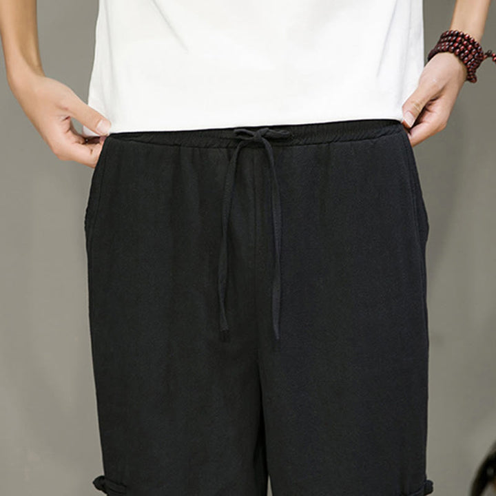 Buddha Stones Letnie Vintage Ściągacz Chiński Żaba-Guzik Projekt Męskie Spodnie Harem Bawełniane Lniane Z Kieszeniami - image 17