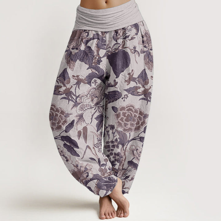 Spodnie haremki damskie z elastyczną talią i wzorem liści lotosu z kamieniami Buddha Stones z czystej bawełny i piwonią - Oset - US22, UK/AU26, EU54 (6XL) - image 6