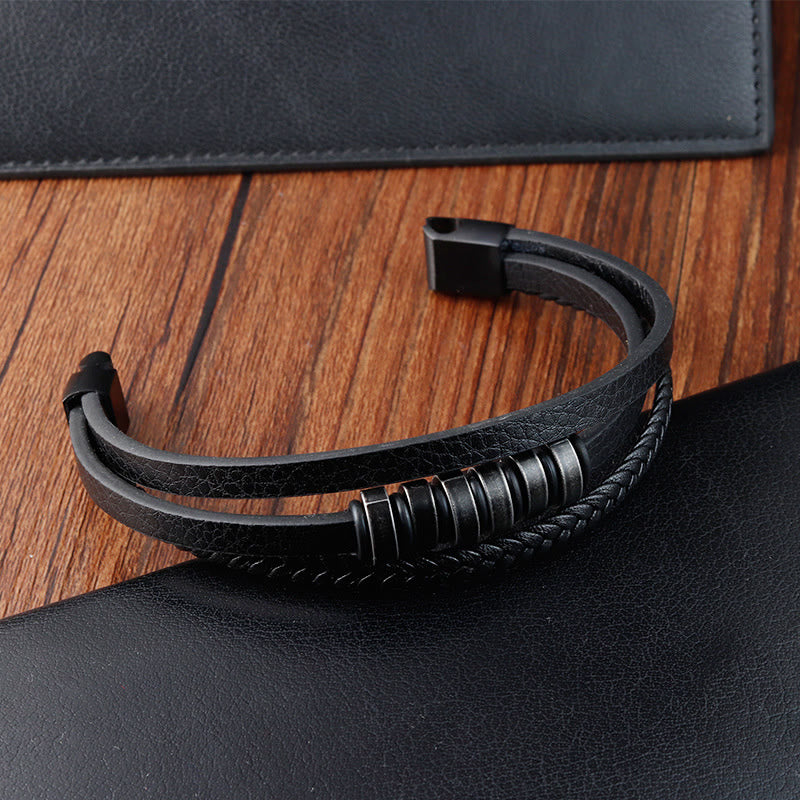 Bransoletka Buddha Stones Prosta Tytanowa Stalowa Pleciona Trójwarstwowa Skórzana Klamra Spokojna