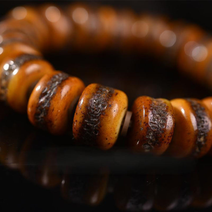 Buddha Stones Vintage Tybetańskie Koraliki Kościane Czaszka Równowaga Bransoletka