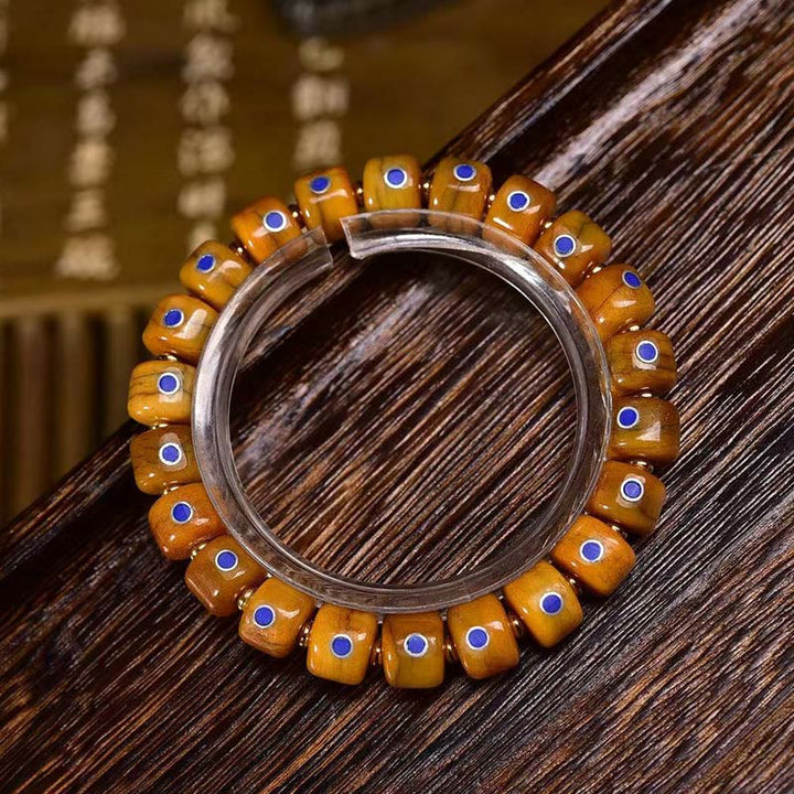 Buddha Stones Vintage Tybetańskie Koraliki Kościane Bransoletka Z Plecionki Liny Pozytywnej Równowagi