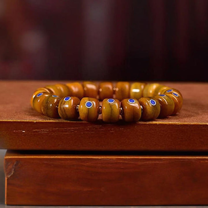 Buddha Stones Vintage Tybetańskie Koraliki Kościane Bransoletka Z Plecionki Liny Pozytywnej Równowagi