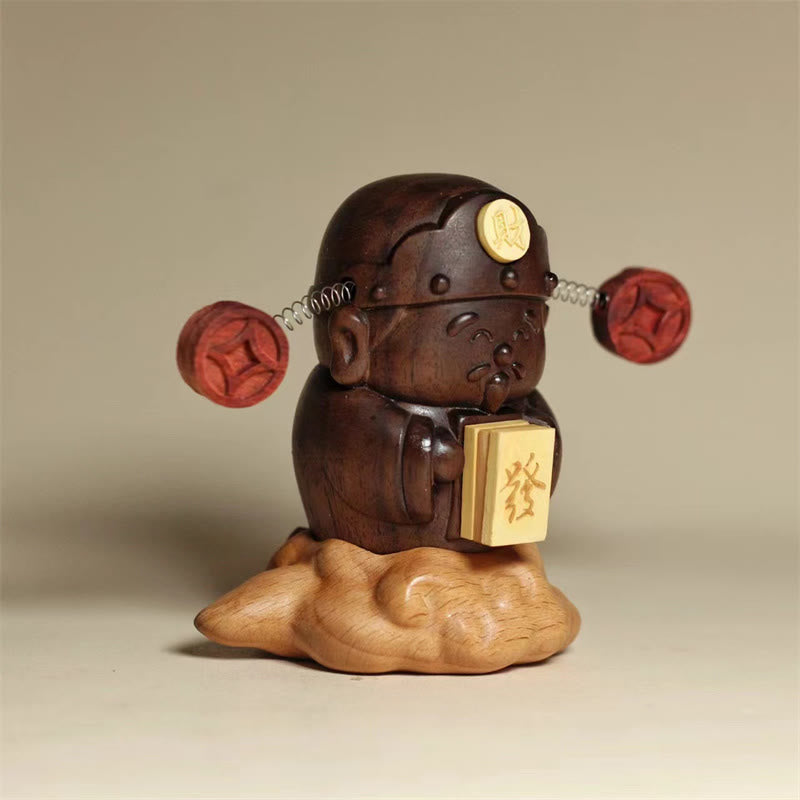 Buddha Stones Bóg Bogactwa Caishen Czarny Orzech Buk Statua Fu Charakter Miedziane Monety Dekoracja Domu