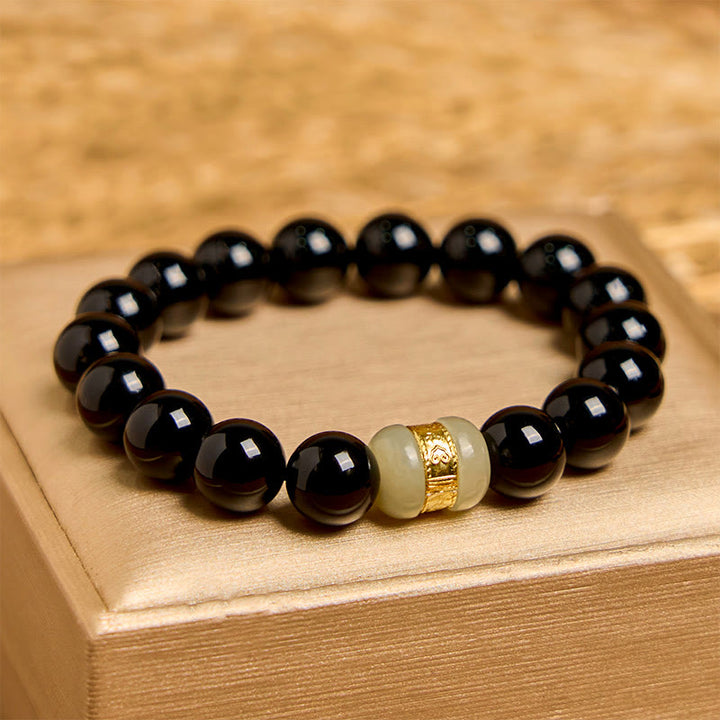 Bransoletka wspierająca z Buddha Stones Natural Black Onyx Jade