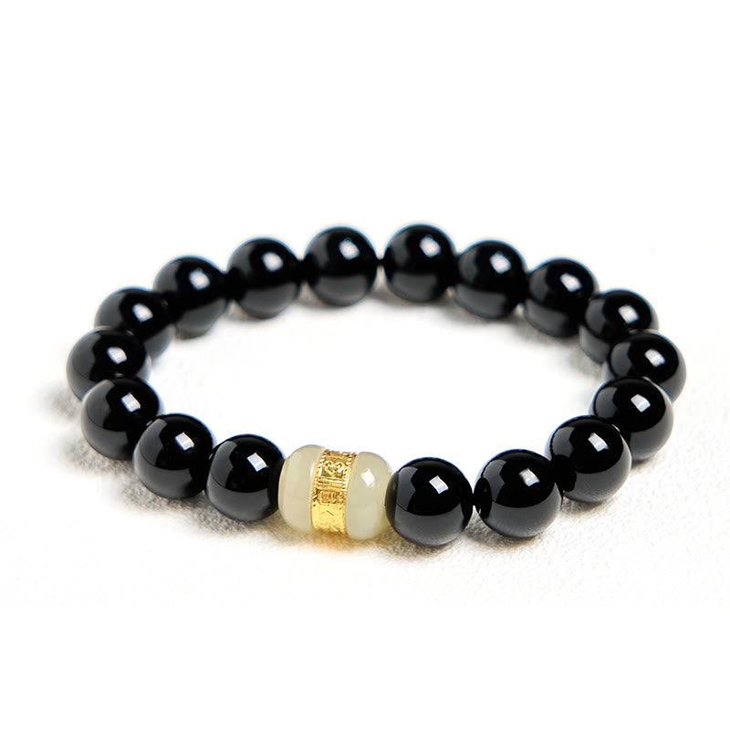 Bransoletka wspierająca z Buddha Stones Natural Black Onyx Jade
