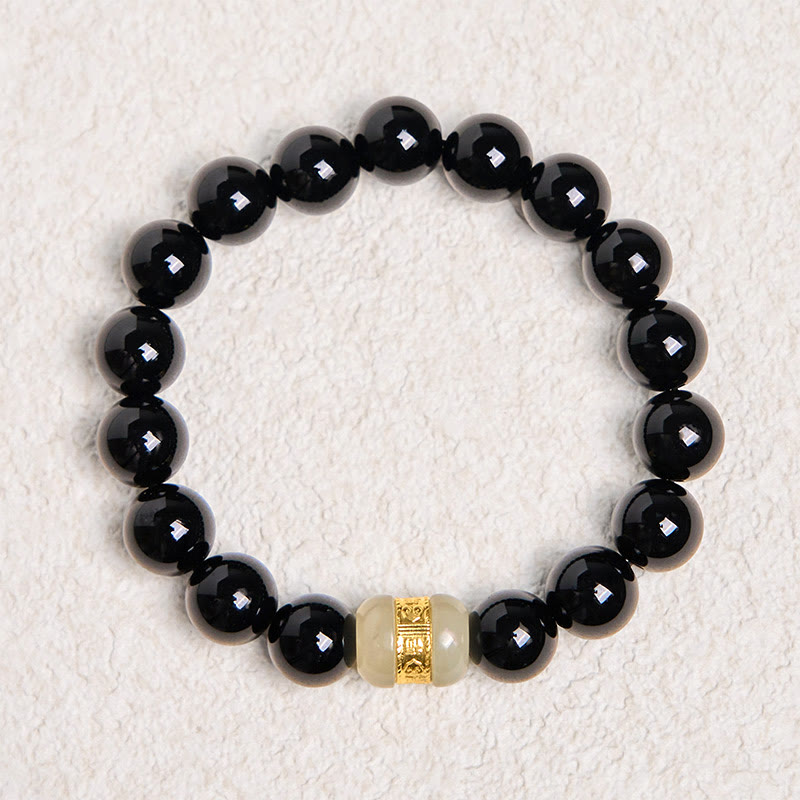 Bransoletka wspierająca z Buddha Stones Natural Black Onyx Jade