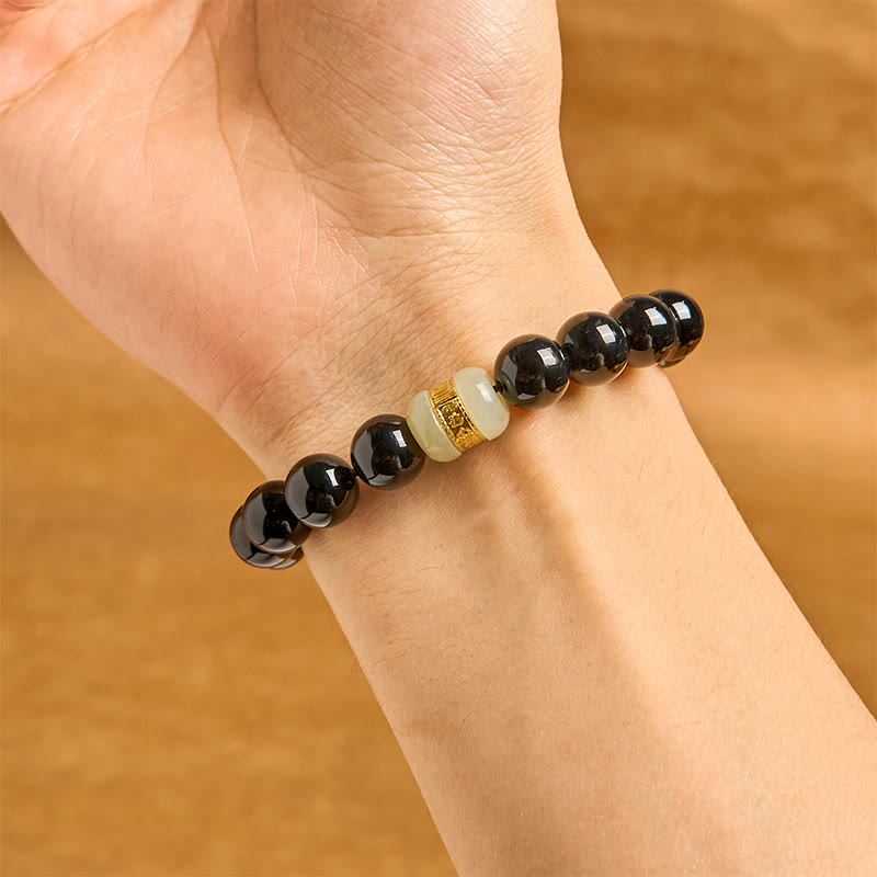 Bransoletka wspierająca z Buddha Stones Natural Black Onyx Jade