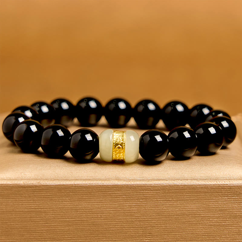 Bransoletka wspierająca z Buddha Stones Natural Black Onyx Jade