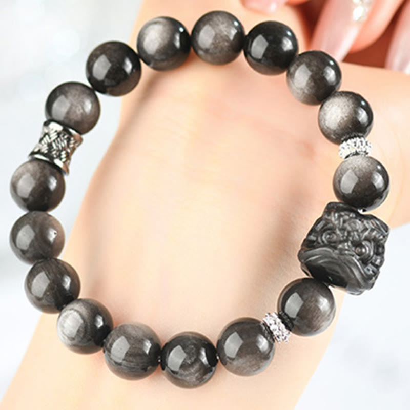 Bransoletka ochronna Buddha Stones Natural Silver Sheen Lion Dance