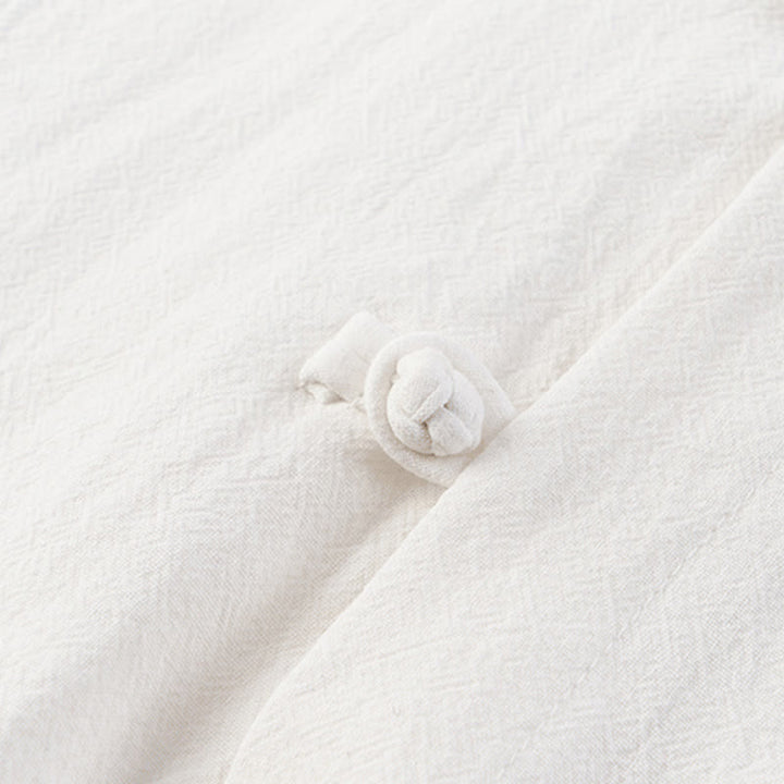 Buddha Stones Casual 2 sztuki Czystego Koloru Pół Guzika Projekt Koszula Spodnie Ściągane Męski Zestaw Tkanin Do Medytacji Z Kieszeniami