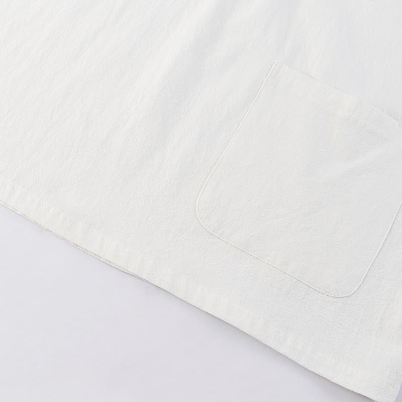 Buddha Stones Casual 2 sztuki Czystego Koloru Pół Guzika Projekt Koszula Spodnie Ściągane Męski Zestaw Tkanin Do Medytacji Z Kieszeniami