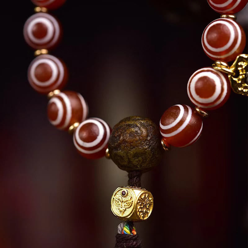 Bransoletka Buddha Stones Tybetański Zakiram Czerwony Agat Pewność Siebie