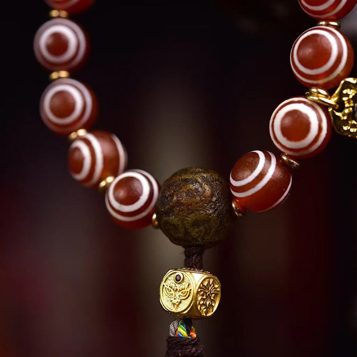 Bransoletka Buddha Stones Tybetański Zakiram Czerwony Agat Pewność Siebie