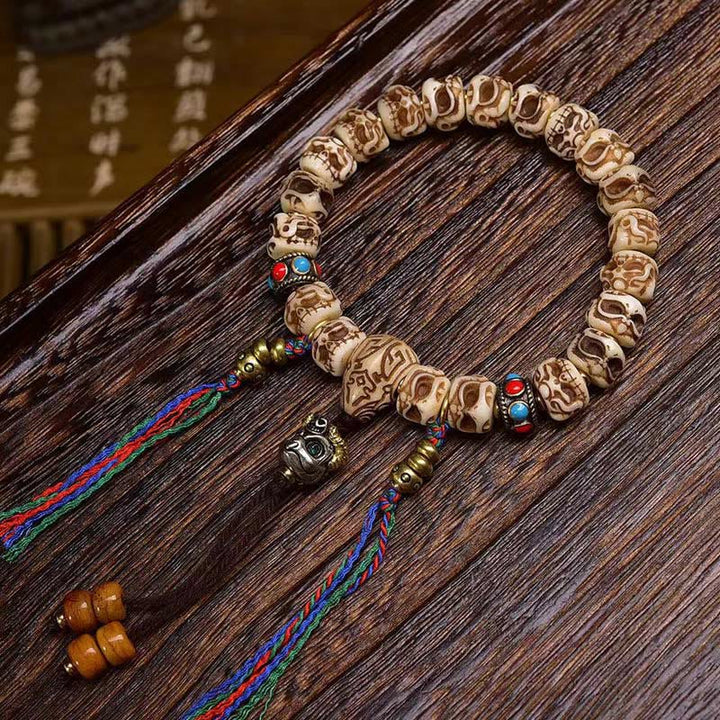 Buddha Stones Tybetański Wielbłądzi Kość Garuda Rzeźbiona Ochrona Bransoletka z Chwostem