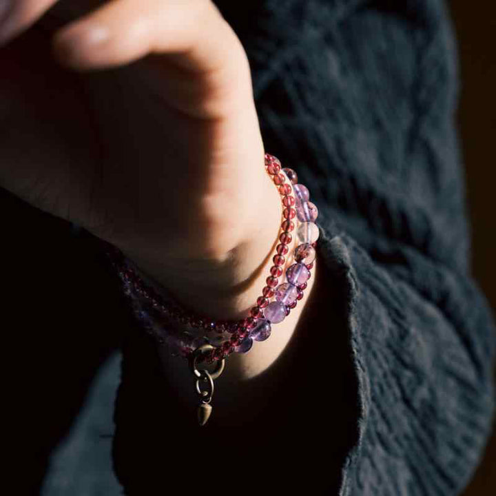 Bransoletka Buddha Stones Retro 6mm Ametyst 4mm Granat Wielowarstwowa Równowaga