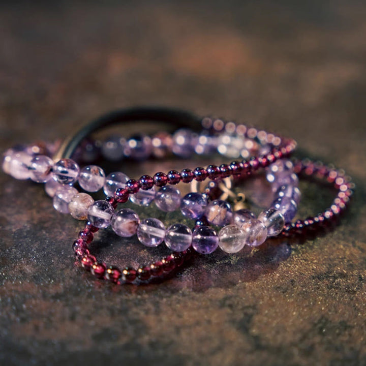 Bransoletka Buddha Stones Retro 6mm Ametyst 4mm Granat Wielowarstwowa Równowaga