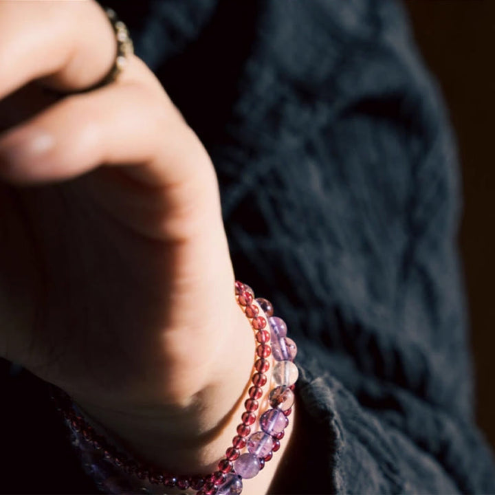 Bransoletka Buddha Stones Retro 6mm Ametyst 4mm Granat Wielowarstwowa Równowaga