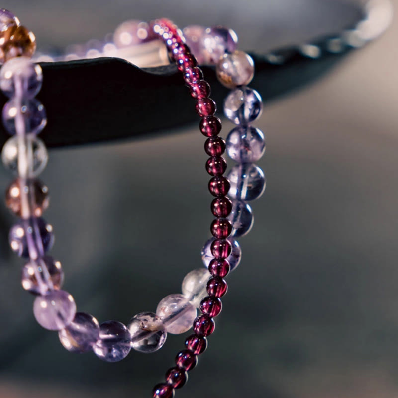 Bransoletka Buddha Stones Retro 6mm Ametyst 4mm Granat Wielowarstwowa Równowaga