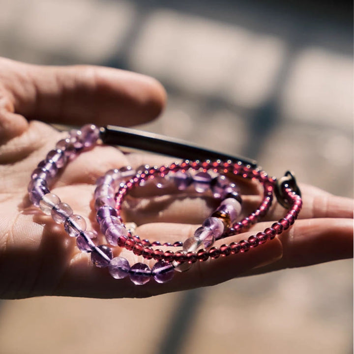 Bransoletka Buddha Stones Retro 6mm Ametyst 4mm Granat Wielowarstwowa Równowaga