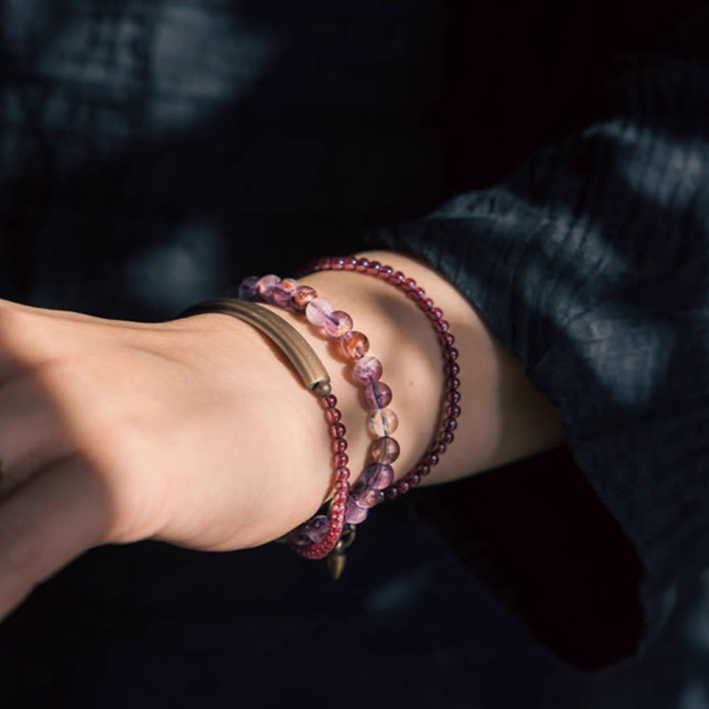 Bransoletka Buddha Stones Retro 6mm Ametyst 4mm Granat Wielowarstwowa Równowaga