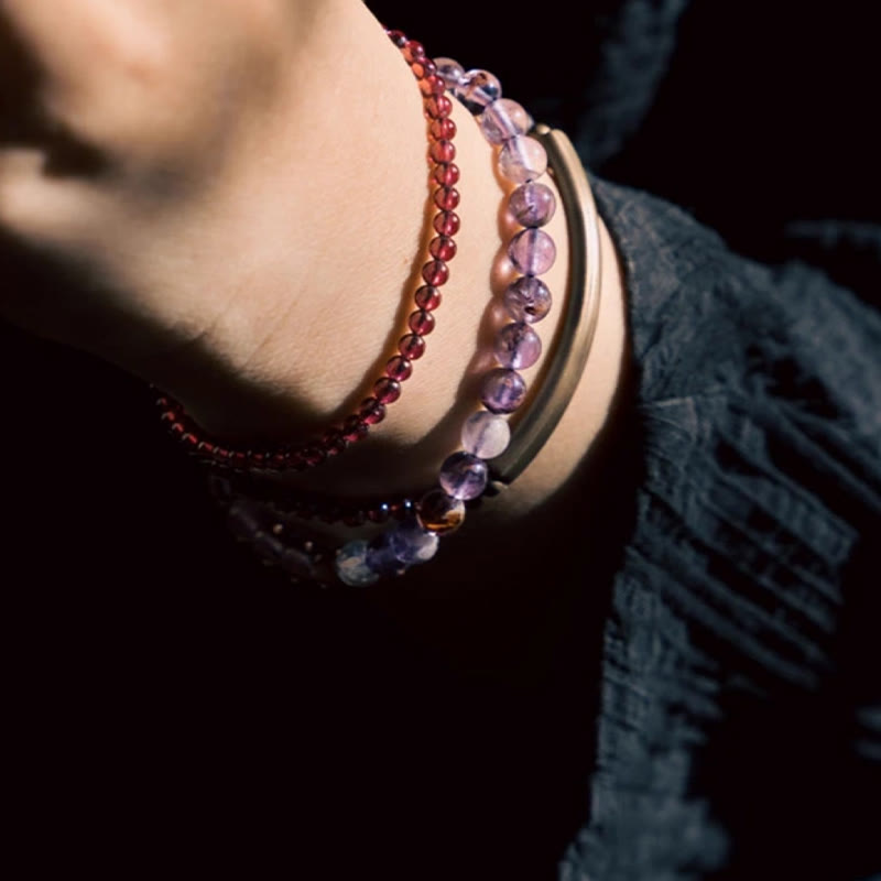 Bransoletka Buddha Stones Retro 6mm Ametyst 4mm Granat Wielowarstwowa Równowaga