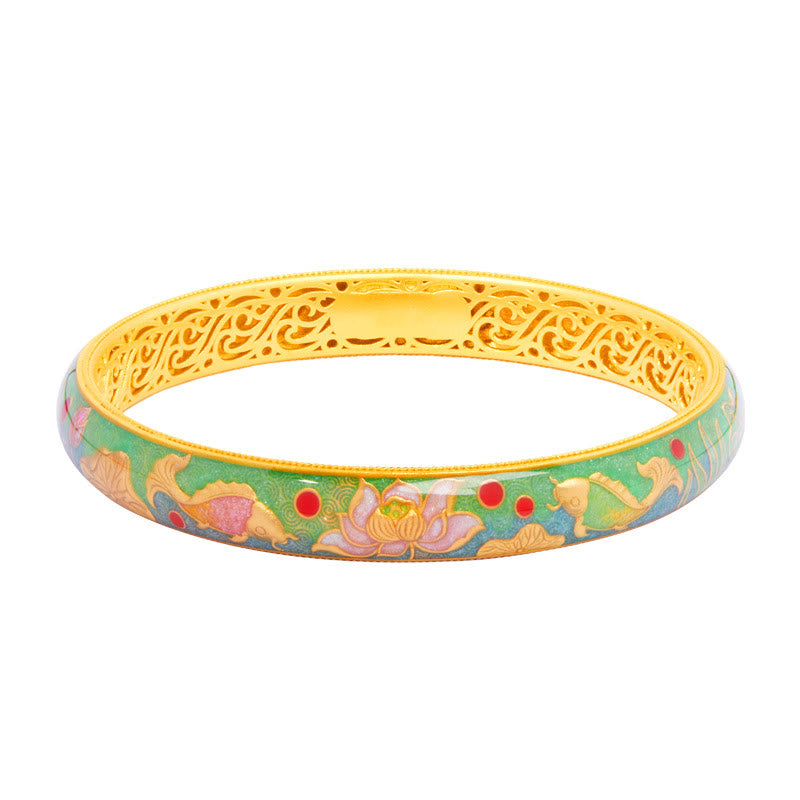 Buddha Stones 999 Srebro Sterling Ryba Koi Lotos Pusty Projekt Bransoletka Bogactwo Bransoletka 2.28 IN (58 MM)