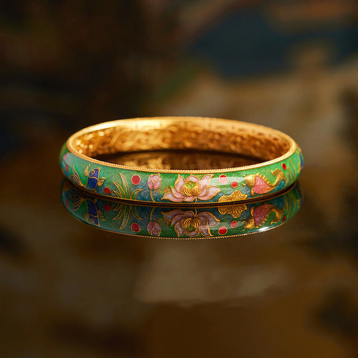 Buddha Stones 999 Srebro Sterling Ryba Koi Lotos Pusty Projekt Bransoletka Bogactwo Bransoletka 2.28 IN (58 MM)