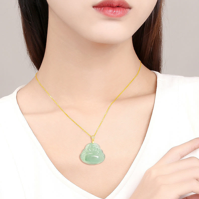 Buddha Stones 925 Srebro Sterling Naturalny Jadeit Śmiejący się Budda Szczęście Dobrobyt Łańcuch Naszyjnik Wisiorek - image 12