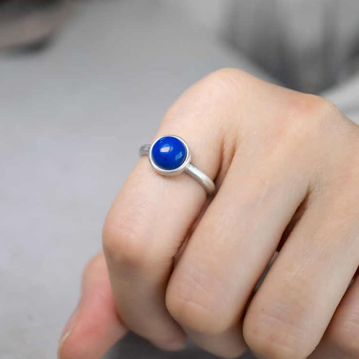 Buddha Stones Naturalne 925 Srebro Sterlingowe Lazuryt Turkus Regulowany Pierścień Równoważny