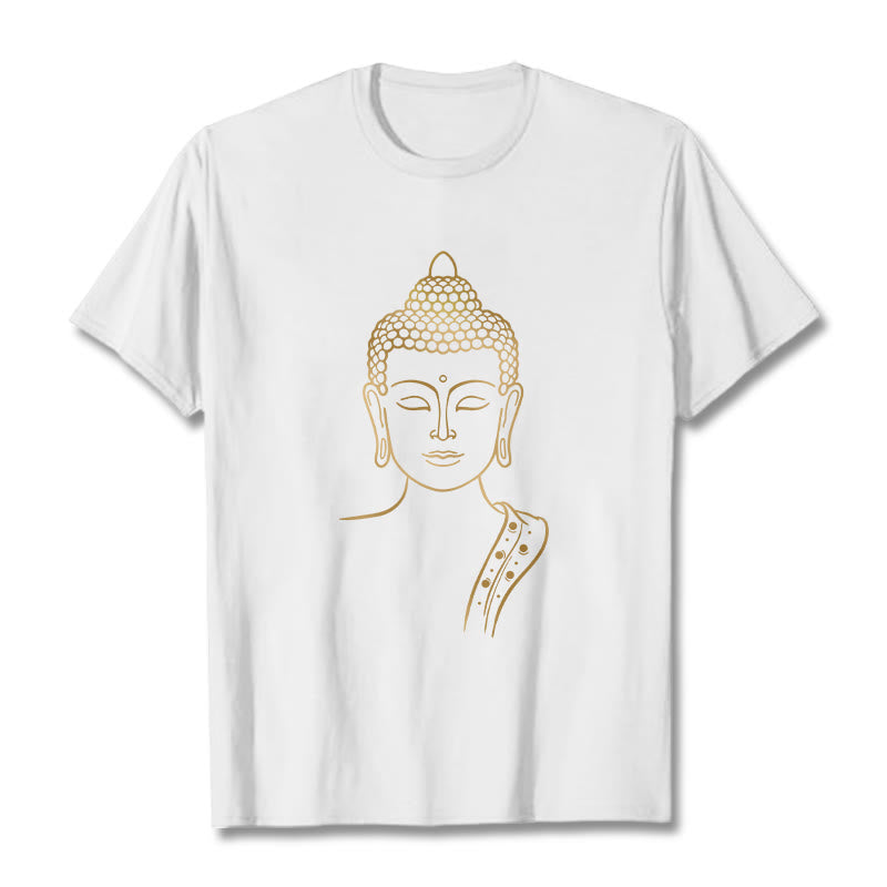 Buddha Stones Złoty Budda w Głębokiej Medytacji Koszulka T-shirt - Biały - 2XL - image 4