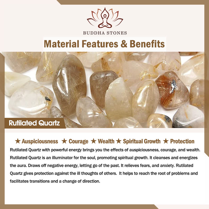 Bransoletka Buddha Stones Natural Rutilated Quartz Pearl Attract Fortune Wealth