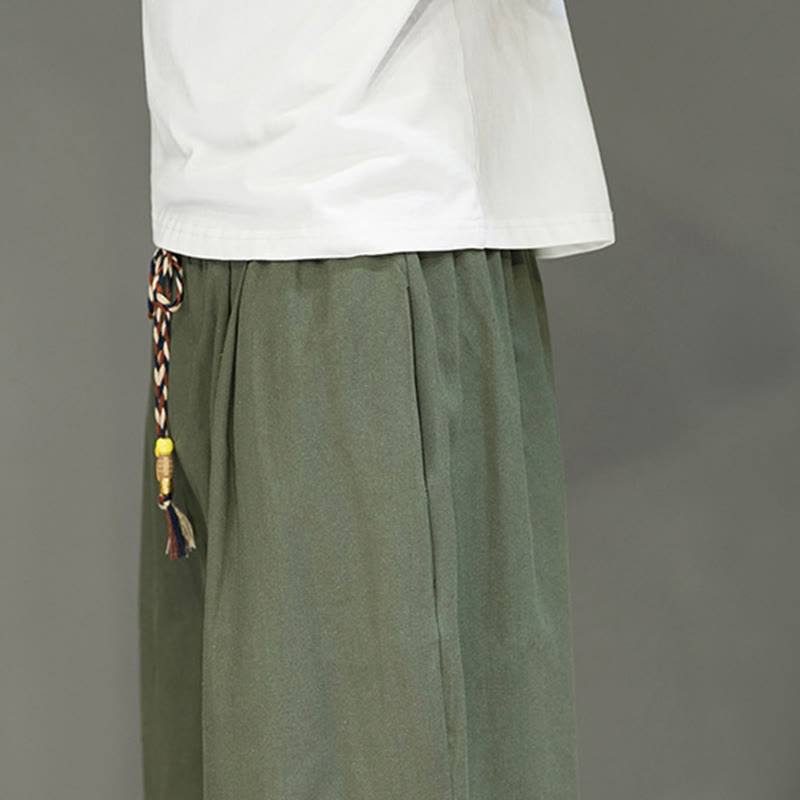 Spodnie męskie z bawełny z kieszeniami i ściągaczem Buddha Stones Casual Plain Side Button Design Drawstring