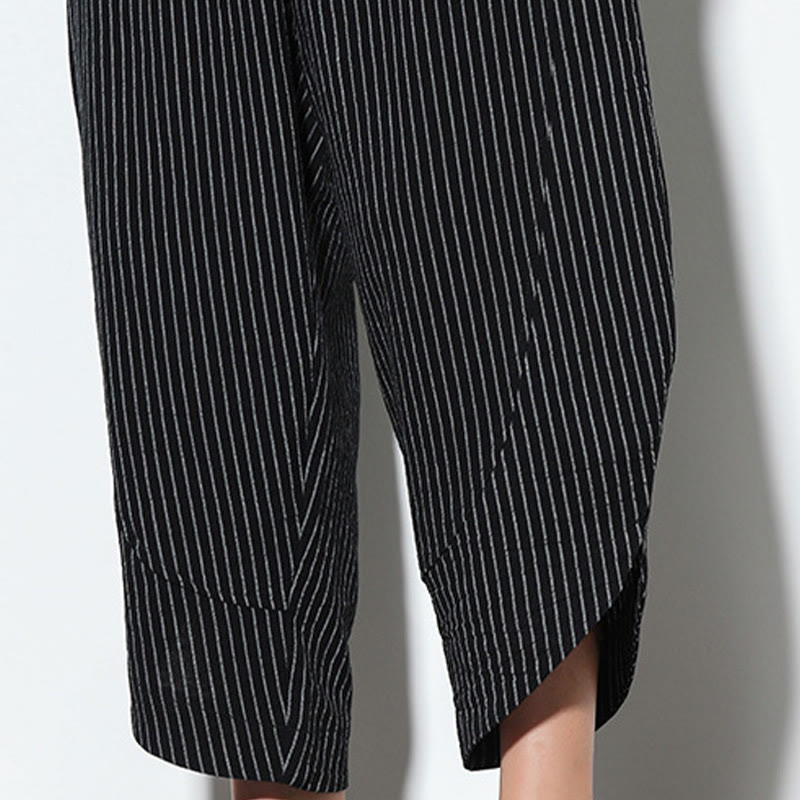 Buddha Stones Letnie Paski Wzór Ściągacz Bawełna Len Męskie Spodnie Harem Długość 7-8 Z Kieszeniami - image 21