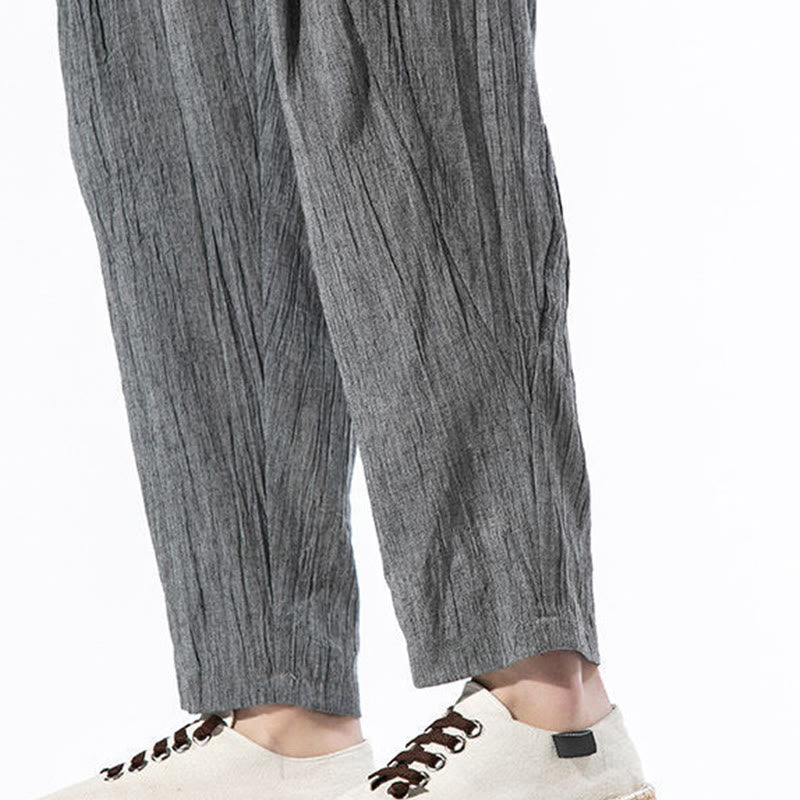 Buddha Stones Casualowe, gładkie, plisowane, ściągane sznurkiem, męskie, długie, bawełniane, lniane spodnie haremowe z kieszeniami - image 14