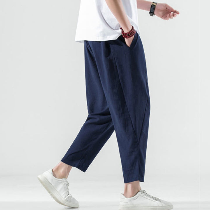 Buddha Stones Casualowe, gładkie, plisowane, ściągane sznurkiem, męskie, długie, bawełniane, lniane spodnie haremowe z kieszeniami - image 42