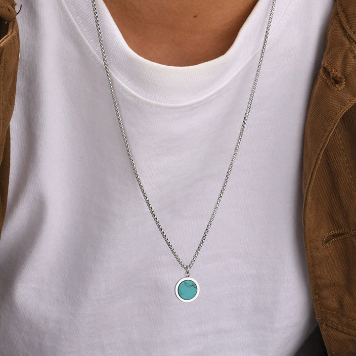 Buddha Stones Naturalny Kamień Turkus Tygrysie Oko Lazuryt Malachit Tytan Stal Oczyszczający Naszyjnik Wisiorek