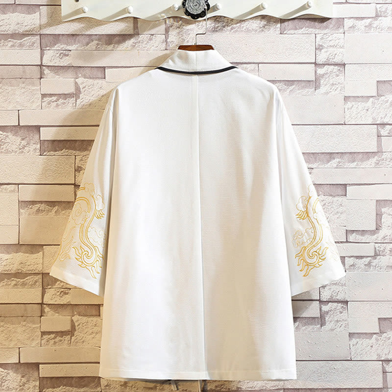 Kamienie Buddha Stones Smok Feniks Pomyślna Chmura Fale Liście Żurawie Otwarty Przód Kurtka Męska Kimono - image 13