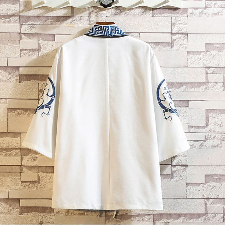 Kamienie Buddha Stones Smok Feniks Pomyślna Chmura Fale Liście Żurawie Otwarty Przód Kurtka Męska Kimono - image 4