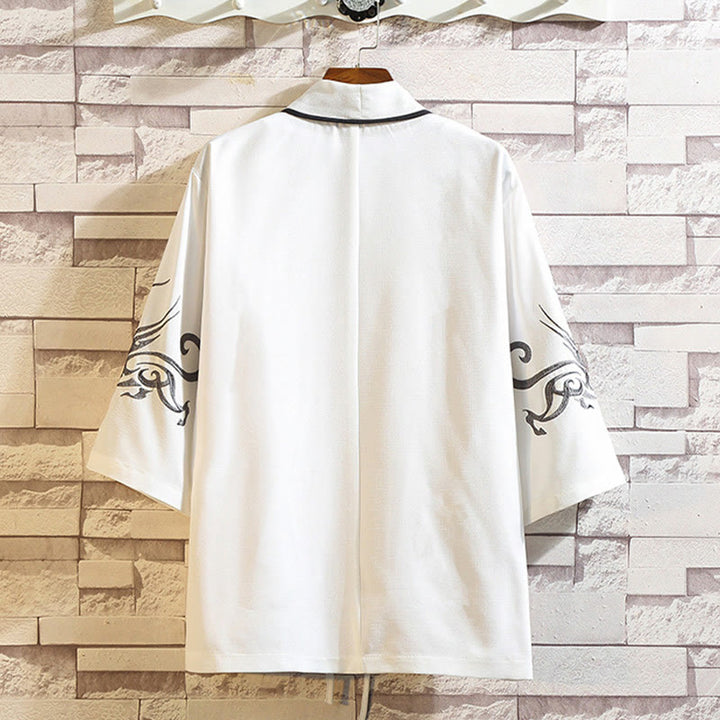 Kamienie Buddha Stones Smok Feniks Pomyślna Chmura Fale Liście Żurawie Otwarty Przód Kurtka Męska Kimono - image 9