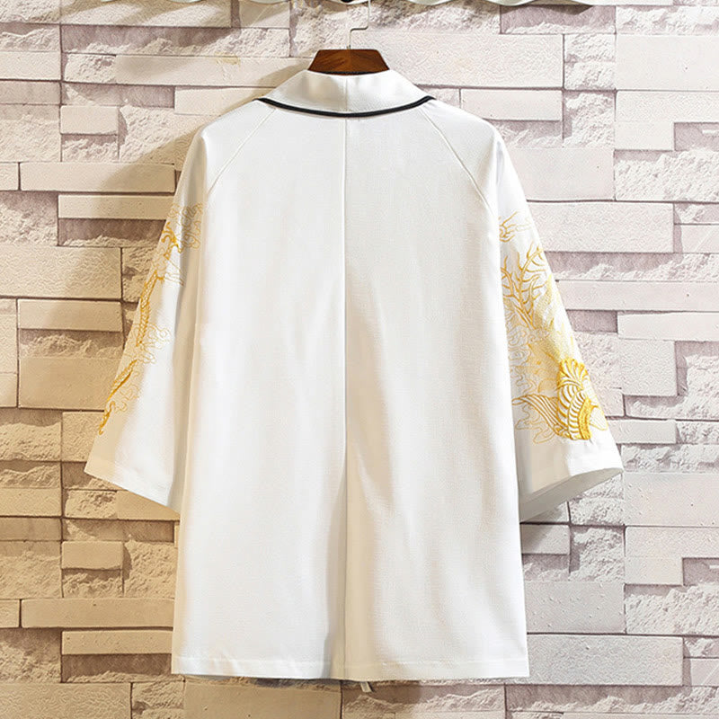 Kamienie Buddha Stones Smok Feniks Pomyślna Chmura Fale Liście Żurawie Otwarty Przód Kurtka Męska Kimono - image 21