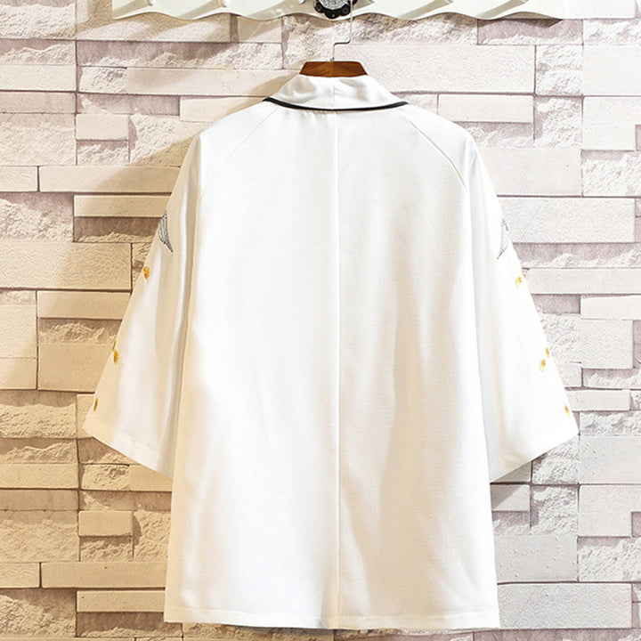 Kamienie Buddha Stones Smok Feniks Pomyślna Chmura Fale Liście Żurawie Otwarty Przód Kurtka Męska Kimono - image 44