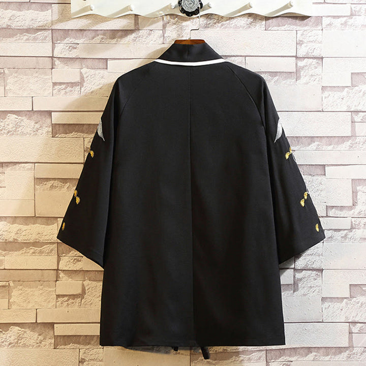 Kamienie Buddha Stones Smok Feniks Pomyślna Chmura Fale Liście Żurawie Otwarty Przód Kurtka Męska Kimono - image 42