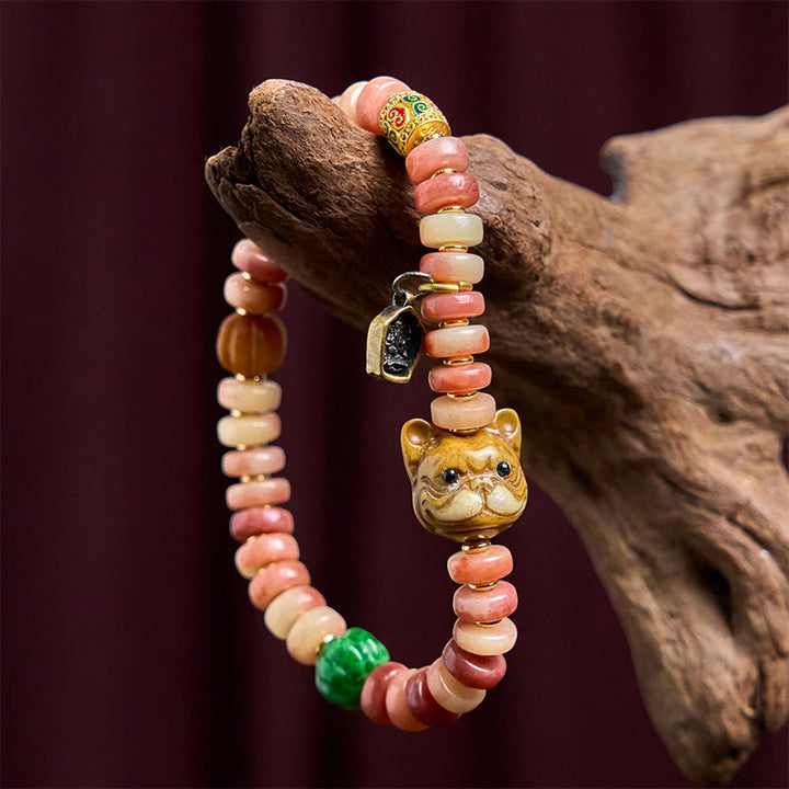 Buddha Stones Naturalne Tybetańskie Wielbłądzie Kość Fioletowe Koraliki Krwi Mops Bransoletka Szczęścia