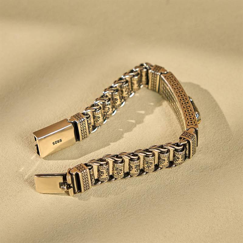 Buddha Stones Tybetańska Miedziana Klamra Koło Modlitewne Sutra Serca Pi Xiu Bransoletka Metalowa