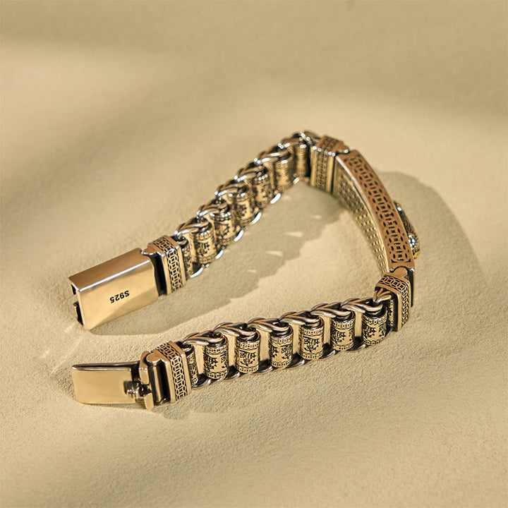 Buddha Stones Tybetańska Miedziana Klamra Koło Modlitewne Sutra Serca Pi Xiu Bransoletka Metalowa