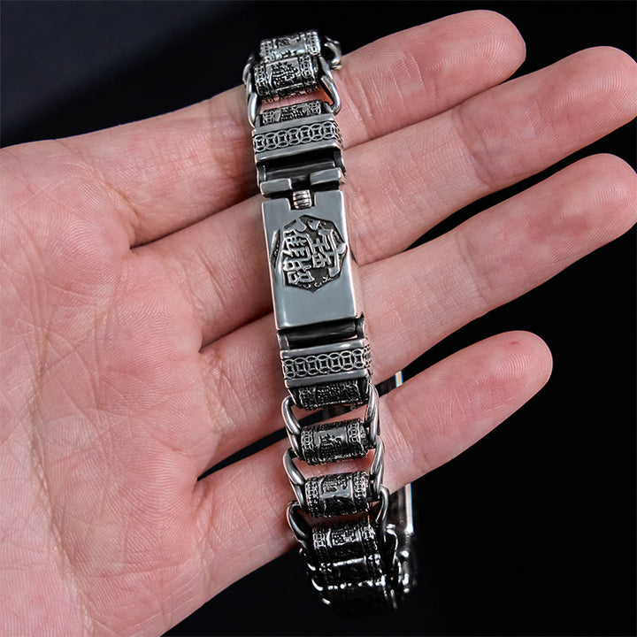 Buddha Stones Tybetańska Miedziana Klamra Koło Modlitewne Sutra Serca Pi Xiu Bransoletka Metalowa