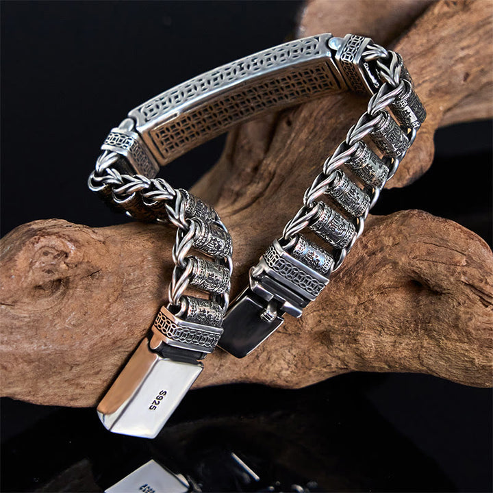 Buddha Stones Tybetańska Miedziana Klamra Koło Modlitewne Sutra Serca Pi Xiu Bransoletka Metalowa