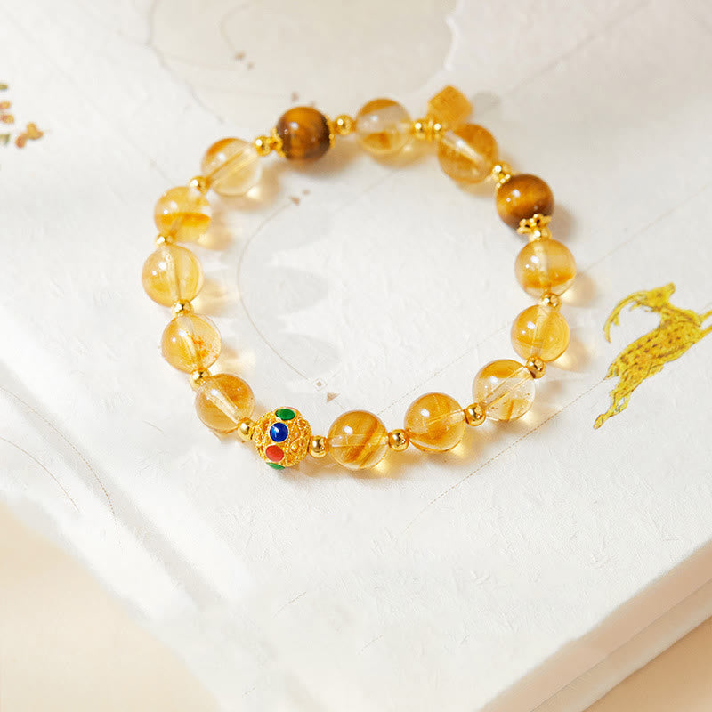 Bransoletka ochronna z Buddha Stones 925 ze srebra próby 925 Fu Character Citrine Tiger Eye