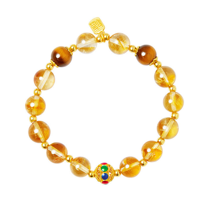 Bransoletka ochronna z Buddha Stones 925 ze srebra próby 925 Fu Character Citrine Tiger Eye